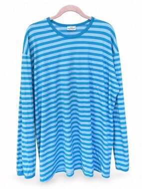 Marimekko Made in Finland Aqua Stripe Cotton Oversized Tunic Top
